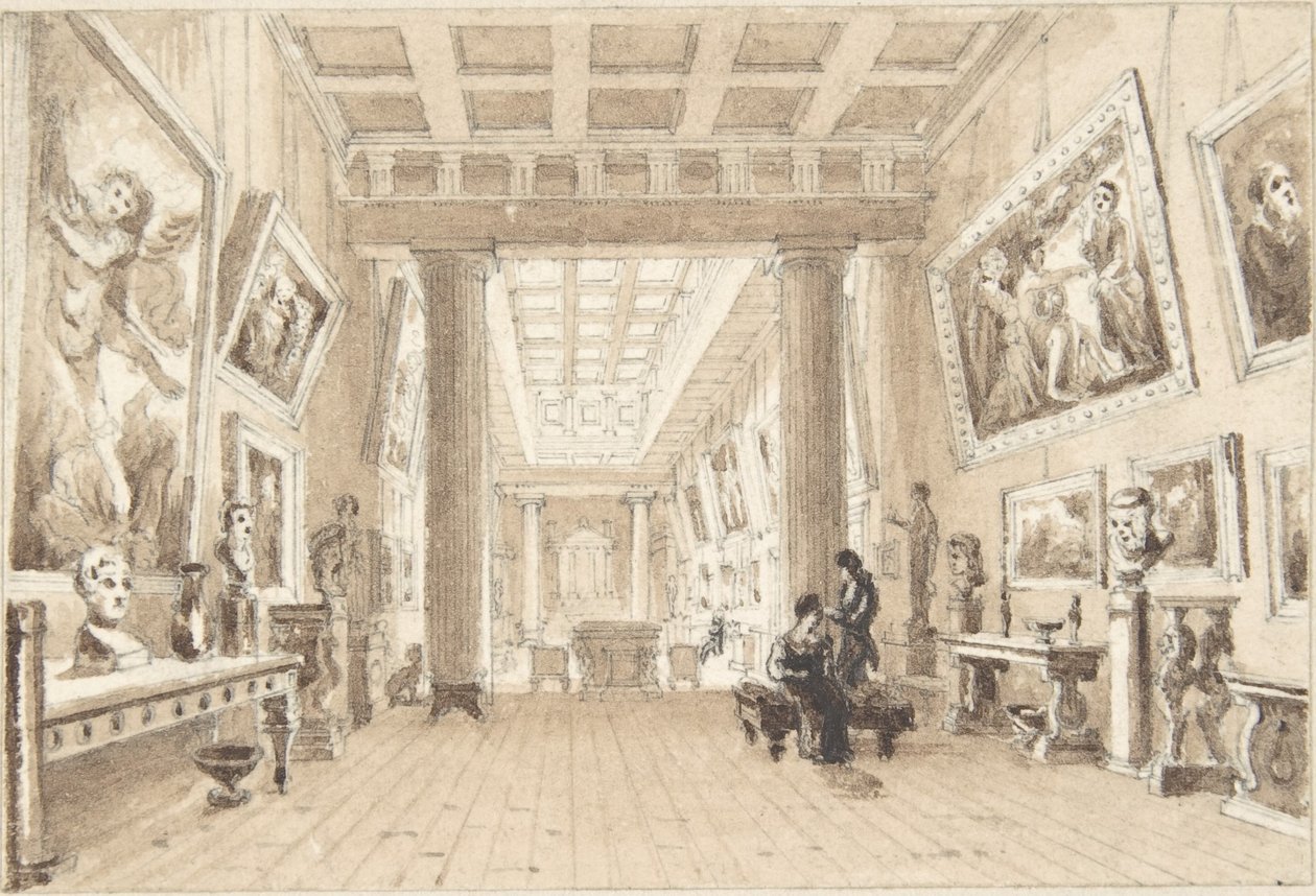 Interiør i Thomas Hopes bildegalleri, Duchess Street, London av William Henry Bartlett