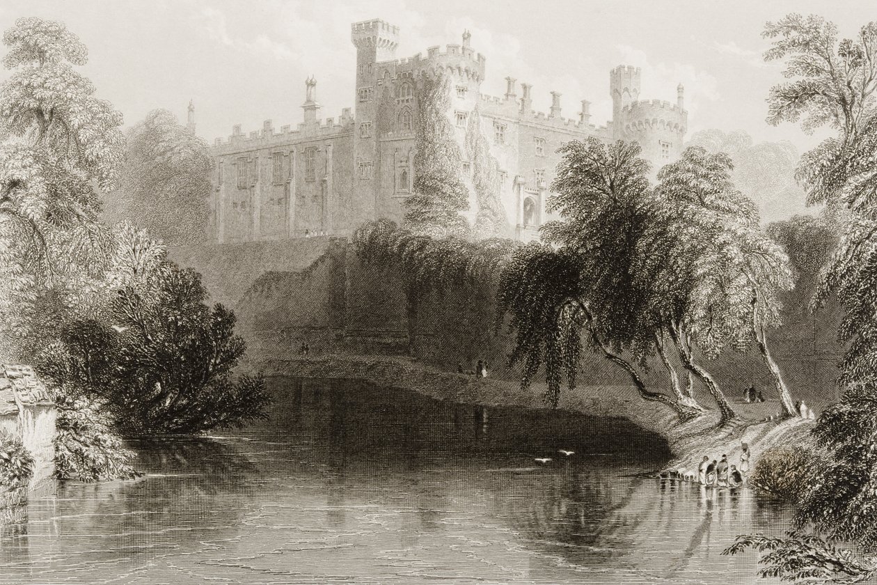 Kilkenny Castle, County Kilkenny, Irland, fra "Scenery and Antiquities of Ireland" av George Virtue, 1860-tallet av William Henry Bartlett