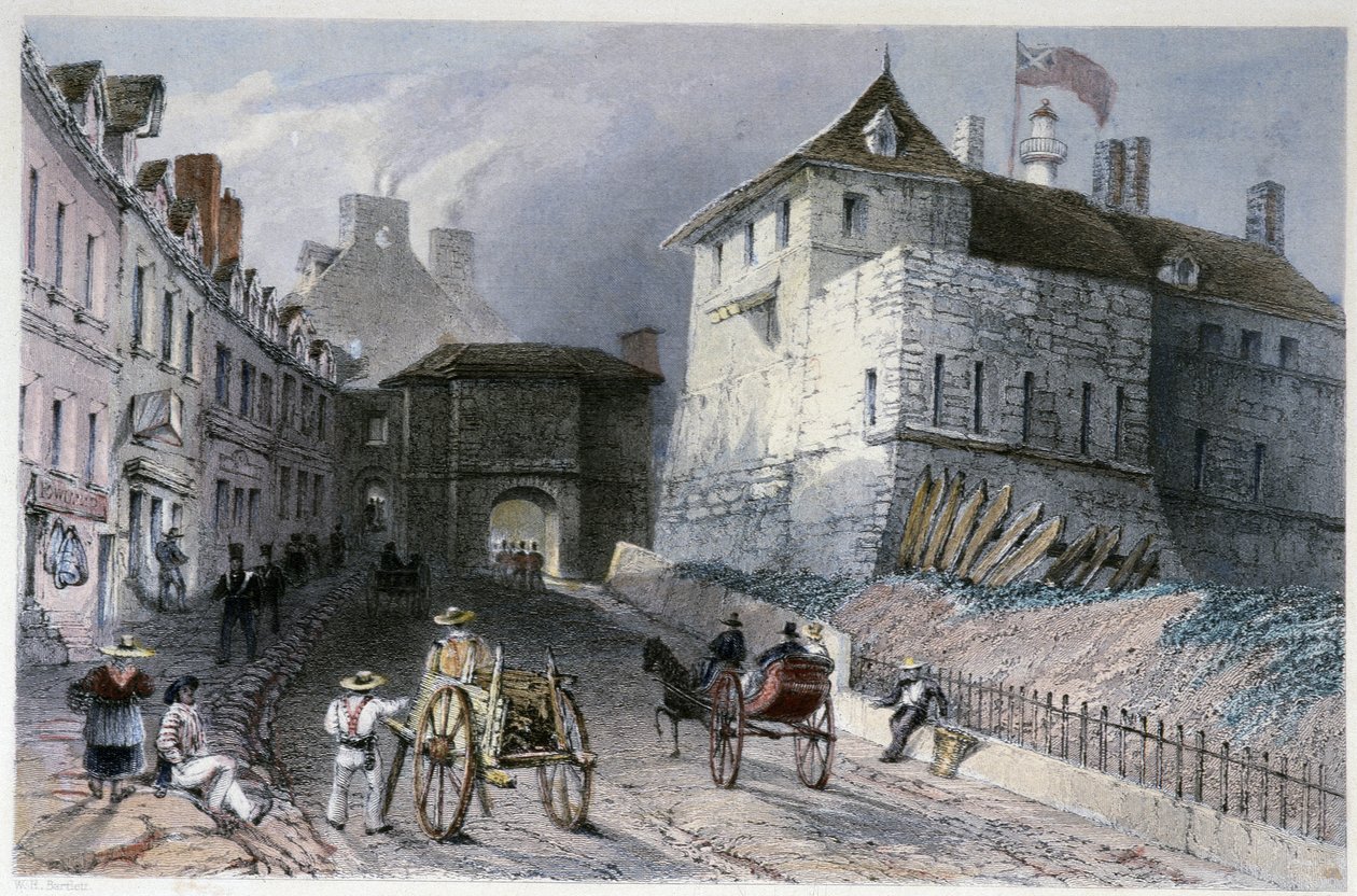 La porte "" Priscott Gate"" i Quebec City, Canada - i "" Canadian Scenery illustrert" av William Henry Bartlett, red. George Virtue av William Henry Bartlett