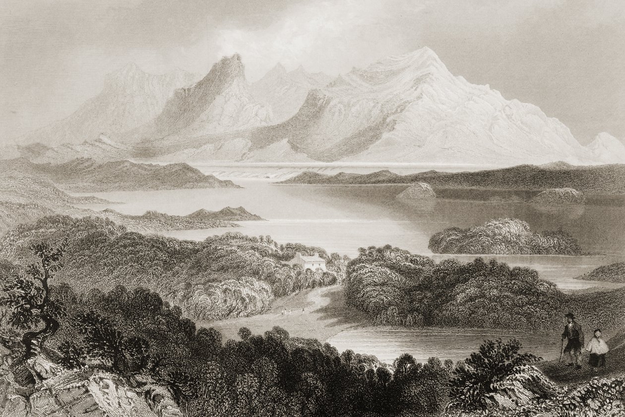 Lake Garromin, Connemara, County Galway, fra "Scenery and Antiquities of Ireland" av George Virtue, 1860-tallet av William Henry Bartlett