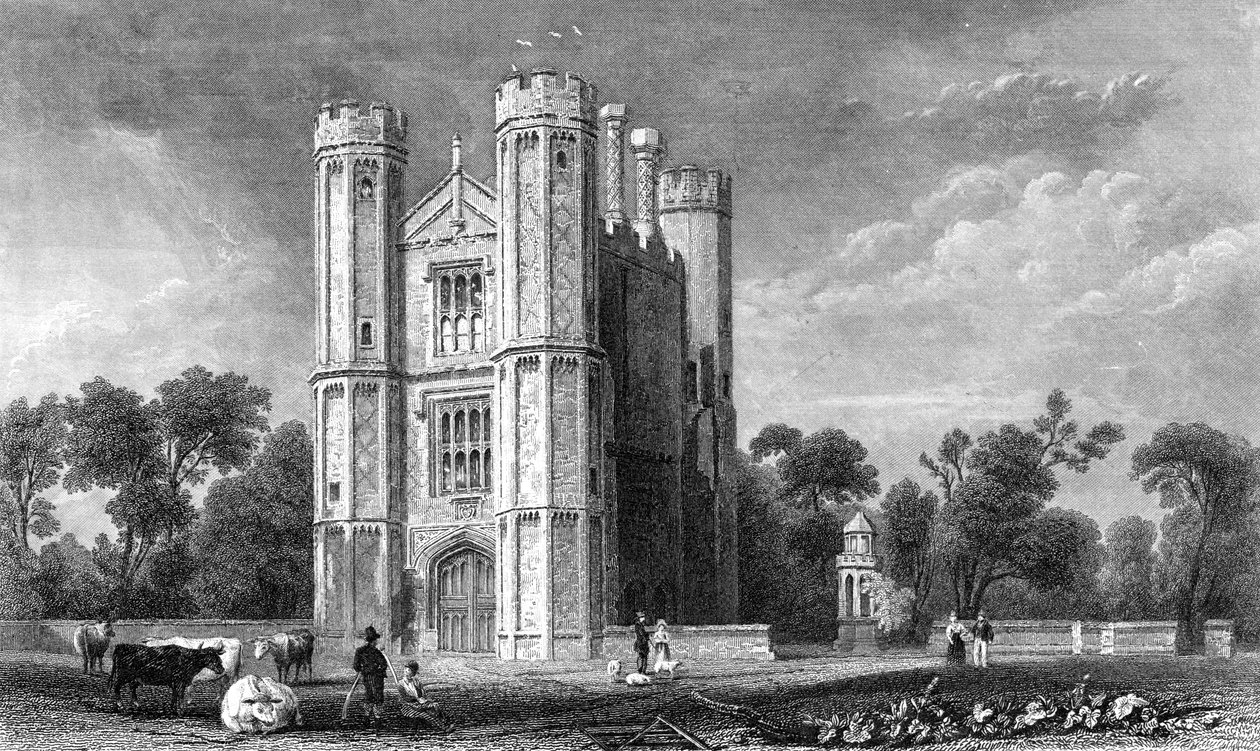Leighs Priory, Essex, gravert av E. Young, 1832 av William Henry Bartlett