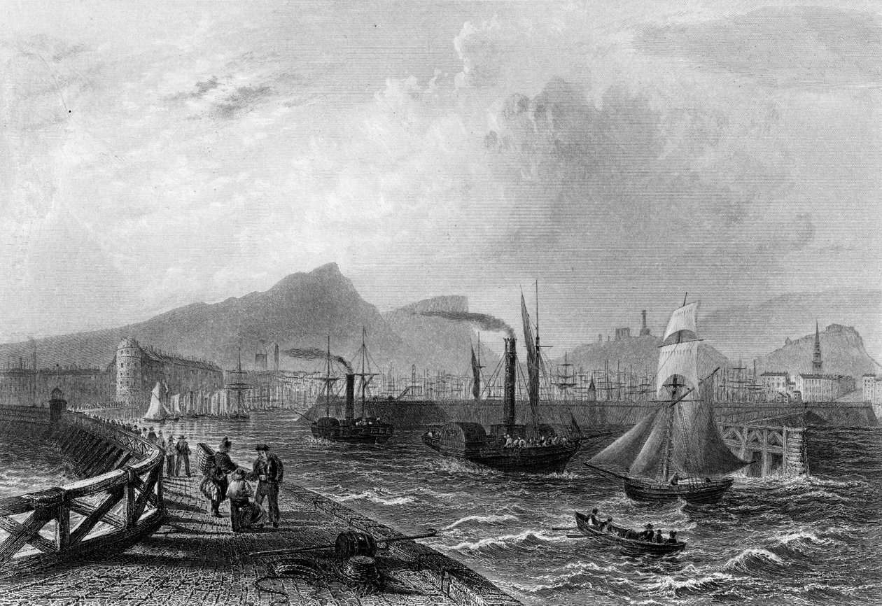Leith Pier and Harbour, gravert av Robert Wallis, ca. 1820 av William Henry Bartlett