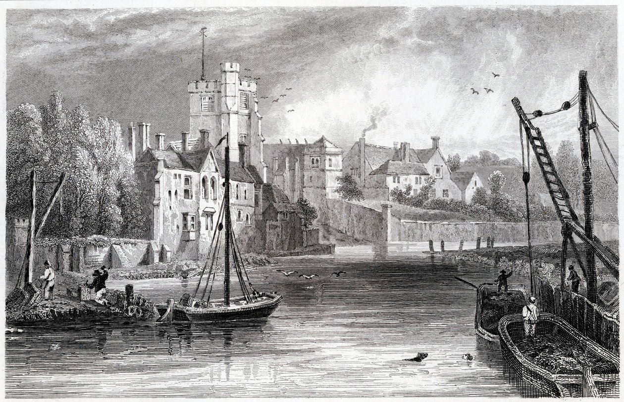 Maidstone fra vannet, Kent, 1832 av William Henry Bartlett