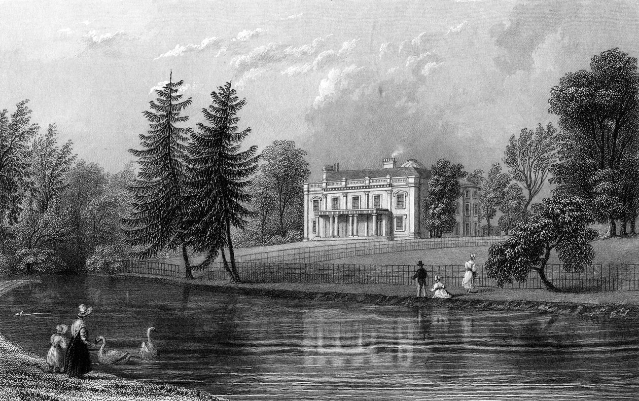Moor Hall, nær Harlow, Essex, gravert av John Rogers, 1833 av William Henry Bartlett