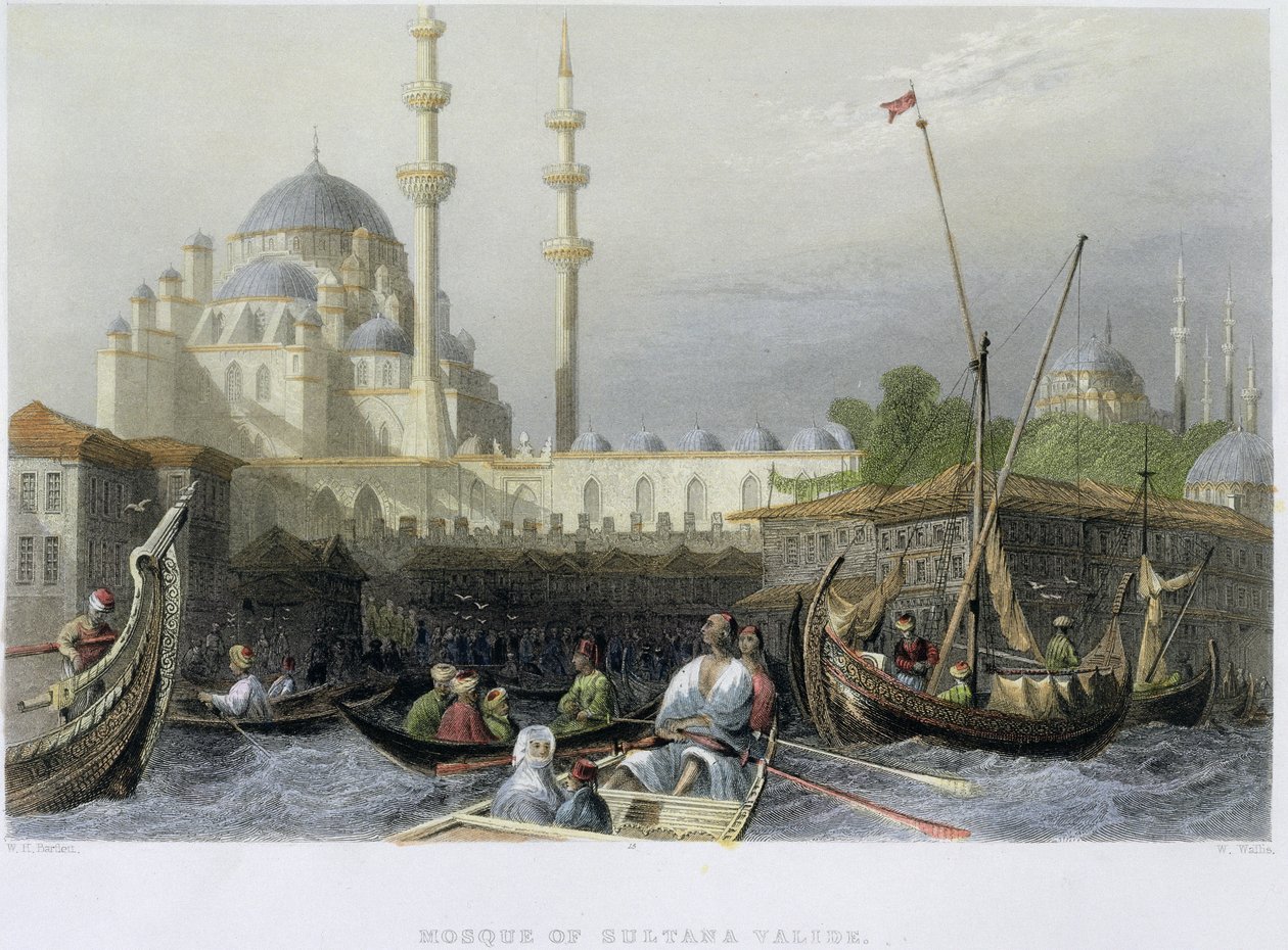 Moskeen Sultana Valide fra havnen, gravert av William Wallis, ca. 1850 (akvatint) av William Henry Bartlett