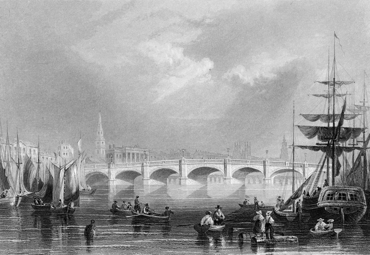 New Bridge og Broomielaw, Glasgow, ca. 1840 av William Henry Bartlett