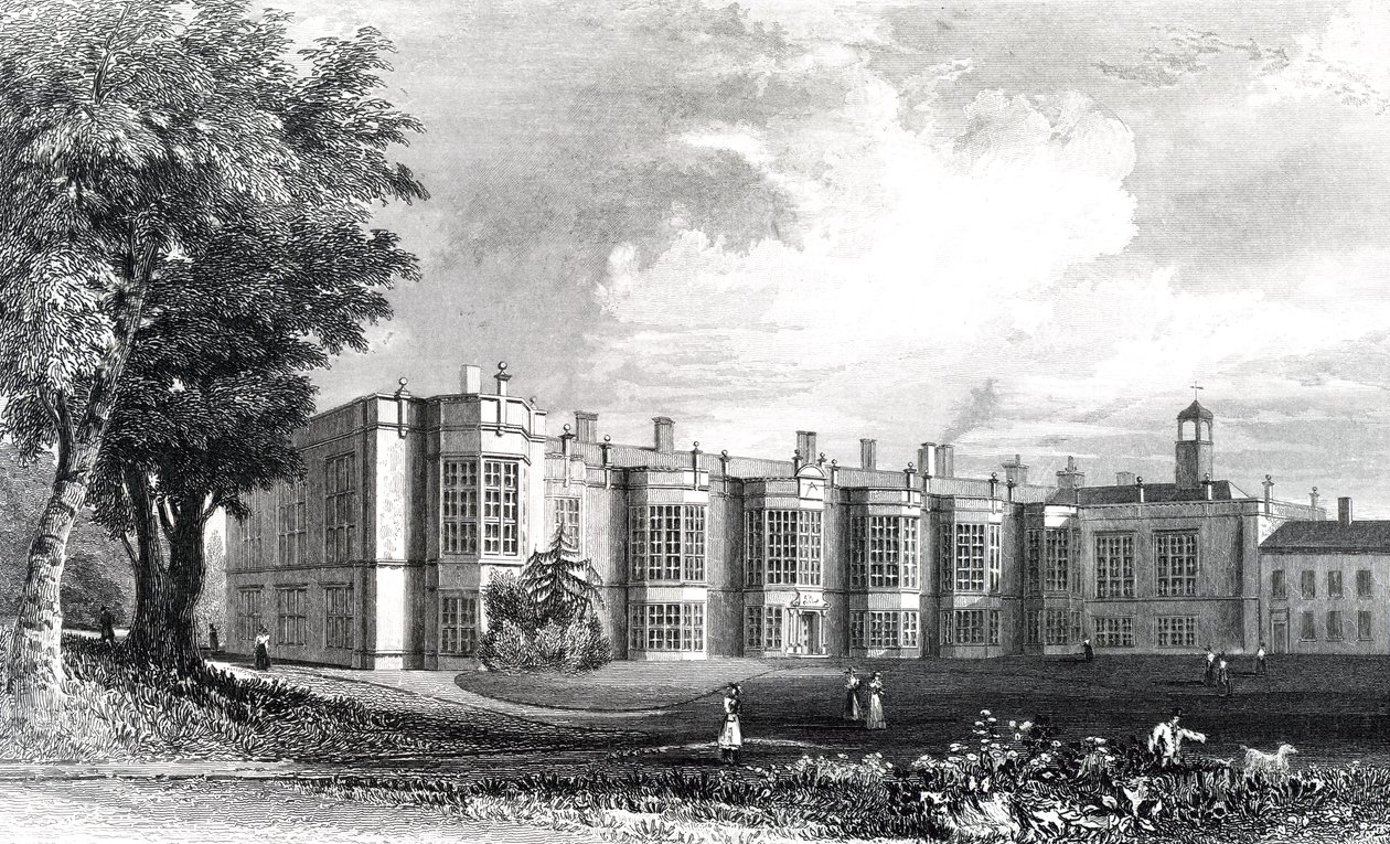 New Hall, nær Chelmsford, Essex, gravert av William Watkins, ca. 1832 av William Henry Bartlett