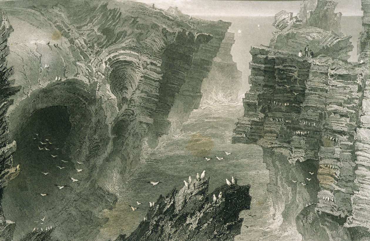 Puffin Hole at Kilkee, County Clare, Irland, fra "Scenery and Antiquities in Ireland" av George Virtue, 1860-tallet av William Henry Bartlett