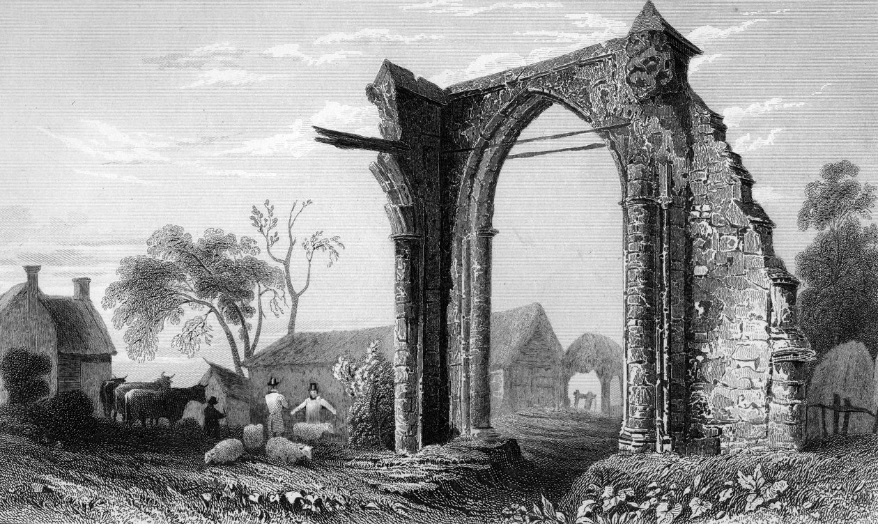 Rester av Bycknacre Priory, Essex, gravert av William Tombleson, 1832 av William Henry Bartlett