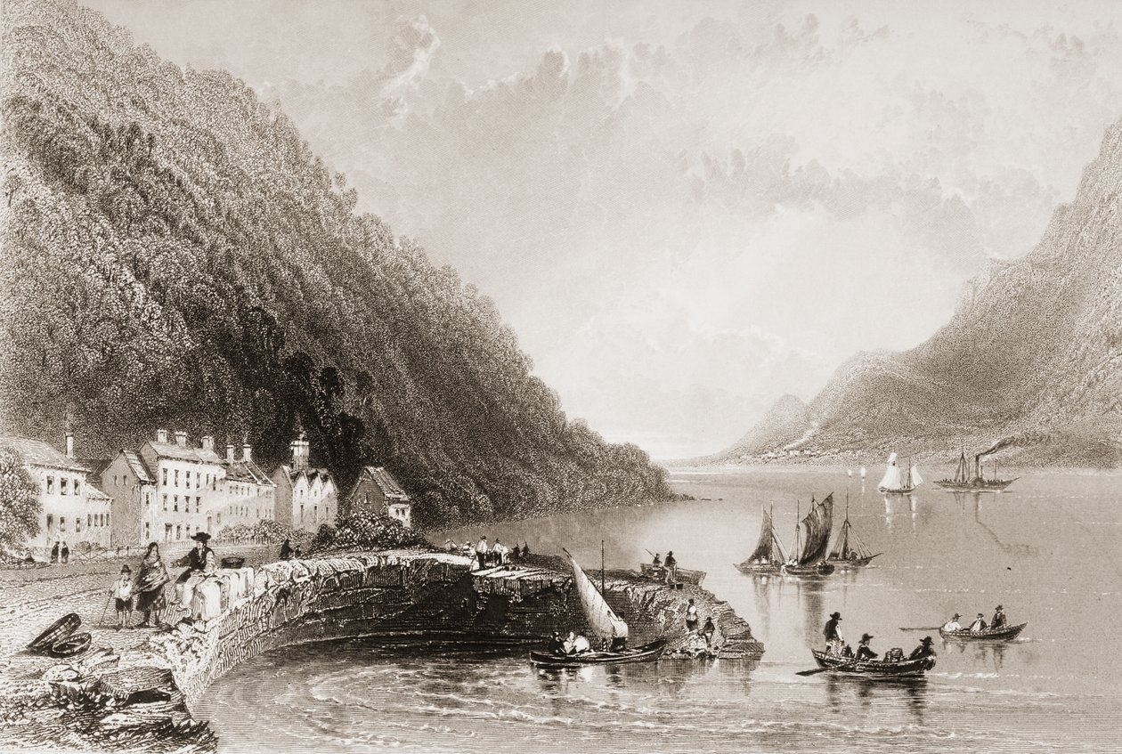 Rosstrevor Pier, County Down, fra "Scenery and Antiquities of Ireland" av George Virtue, 1860-tallet av William Henry Bartlett