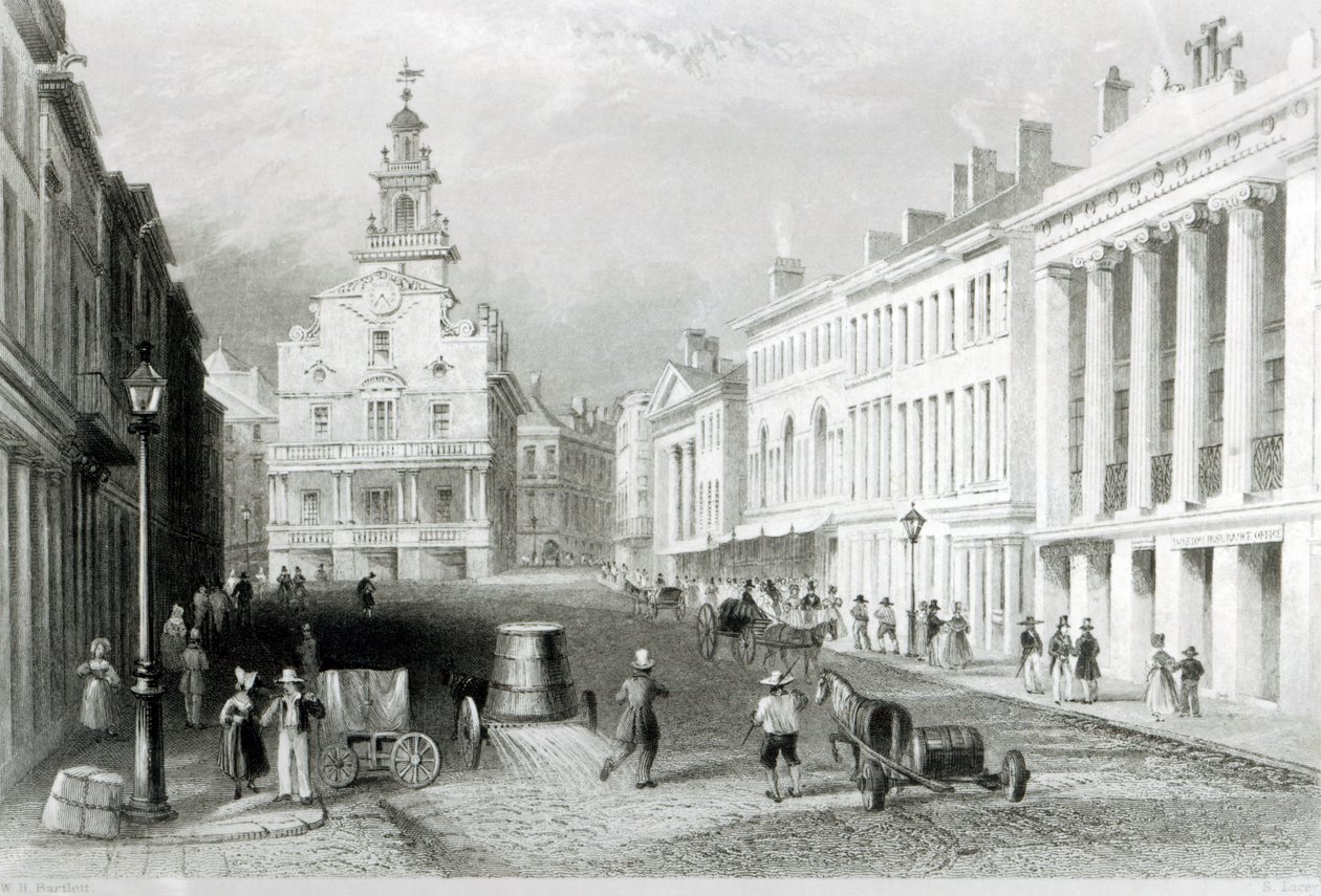 State Street, Boston, gravert av S.Lacey av William Henry Bartlett