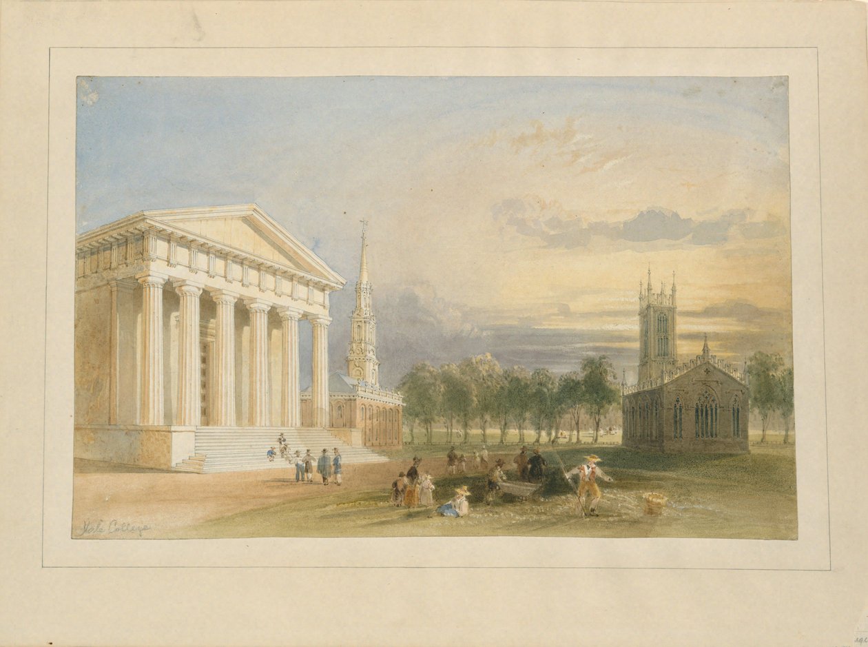 Studie til Bartletts utsikt over Yale College og Statehouse av William Henry Bartlett