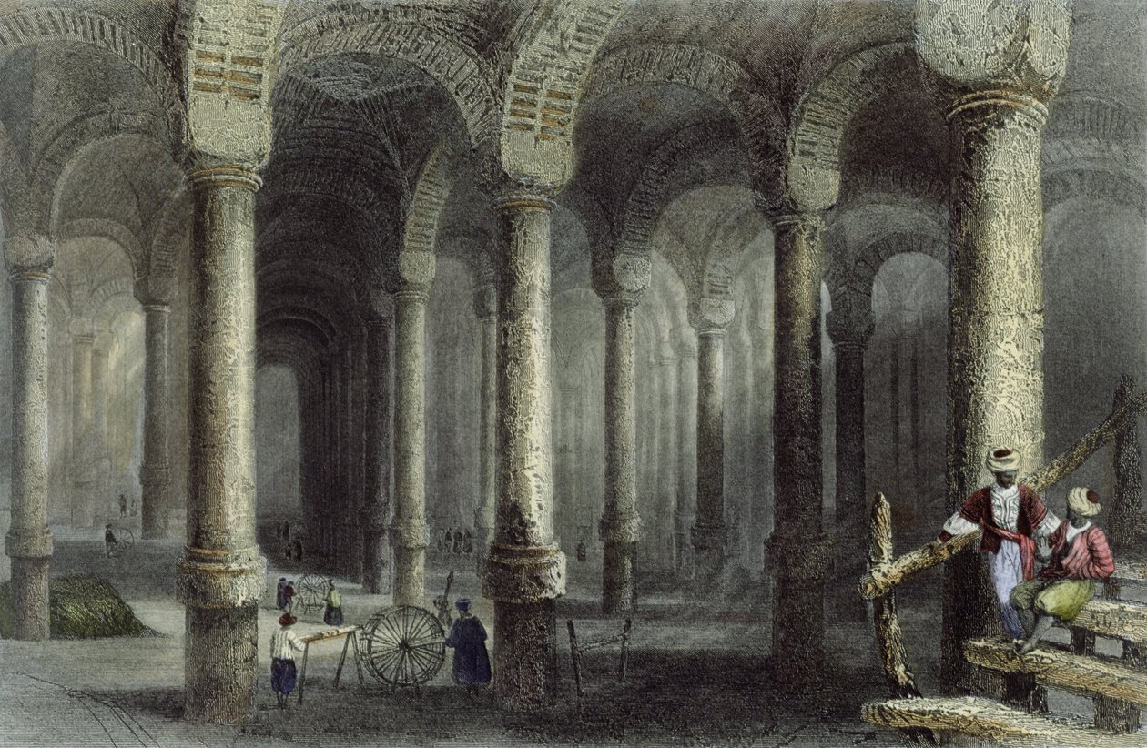 The Cistern of Bin-Veber-Direg, eller The Thousand and One, Istanbul, gravert av J. Carter, ca. 1850 (akvatint) av William Henry Bartlett