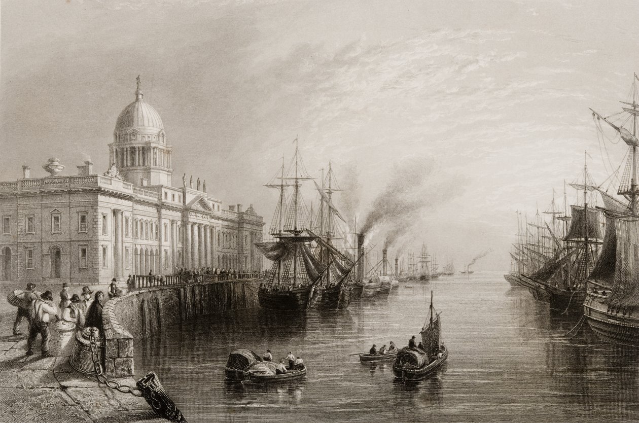 The Custom House, Dublin, fra "Scenery and Antiquities of Ireland" av George Virtue, 1860-tallet av William Henry Bartlett