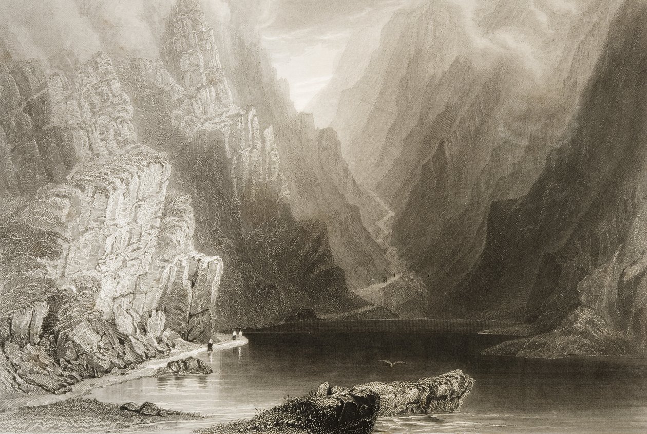 The Gap of Dunloe, County Killarney, Irland, fra "Scenery and Antiquities of Ireland" av George Virtue, 1860-tallet av William Henry Bartlett