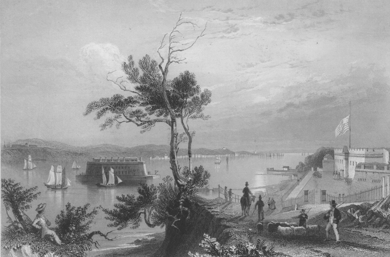 The Narrows fra Fort Hamilton av William Henry Bartlett