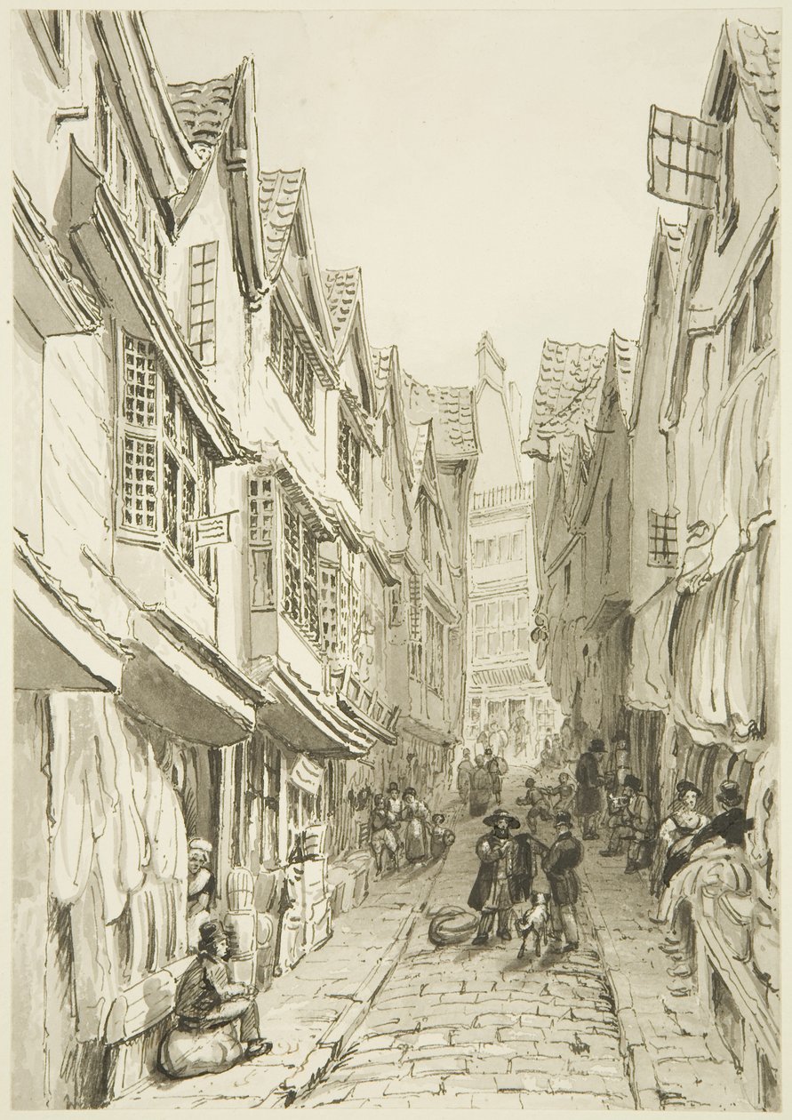 The Pithay (penn- og blekkvask på papir) av William Henry Bartlett