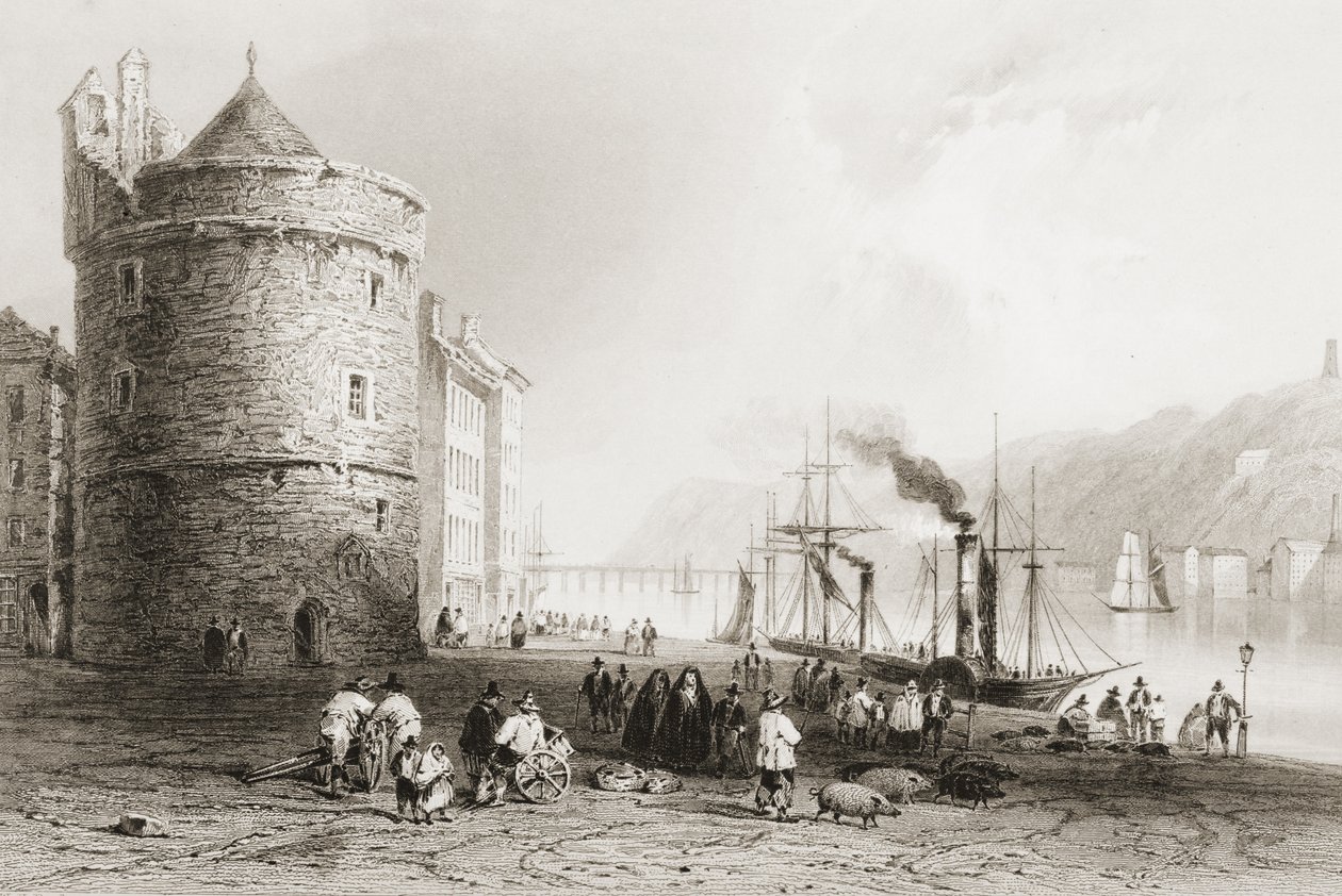 The Quay at Waterford, Irland, fra "Scenery and Antiquities of Ireland" av George Virtue, 1860-tallet av William Henry Bartlett