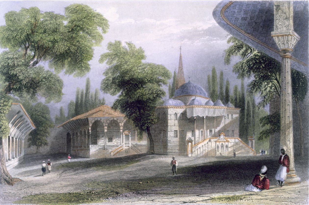 Third Court of the Serai Bournou, ca. 1850 (farget akvatint) av William Henry Bartlett