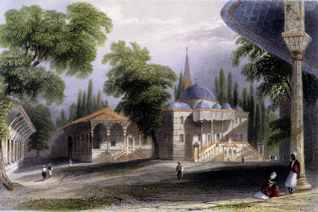Tredje domstol i Serai Bownou, 1850 (farget akvatint) av William Henry Bartlett