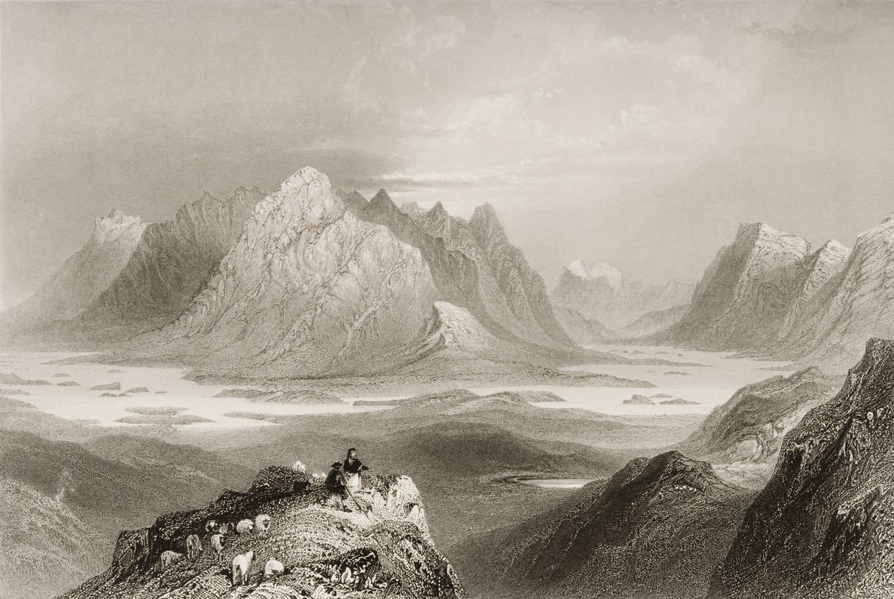 Utsikt fra Cloonacartin Hill, Connemara, County Galway, fra "Scenery and Antiquities of Ireland" av George Virtue, 1860-tallet av William Henry Bartlett