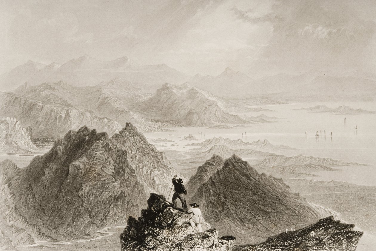 Utsikt over Bantry Bay fra Sugarloaf Mountain, County Cork, fra "Scenery and Antiquities of Ireland" av George Virtue, 1860-tallet av William Henry Bartlett