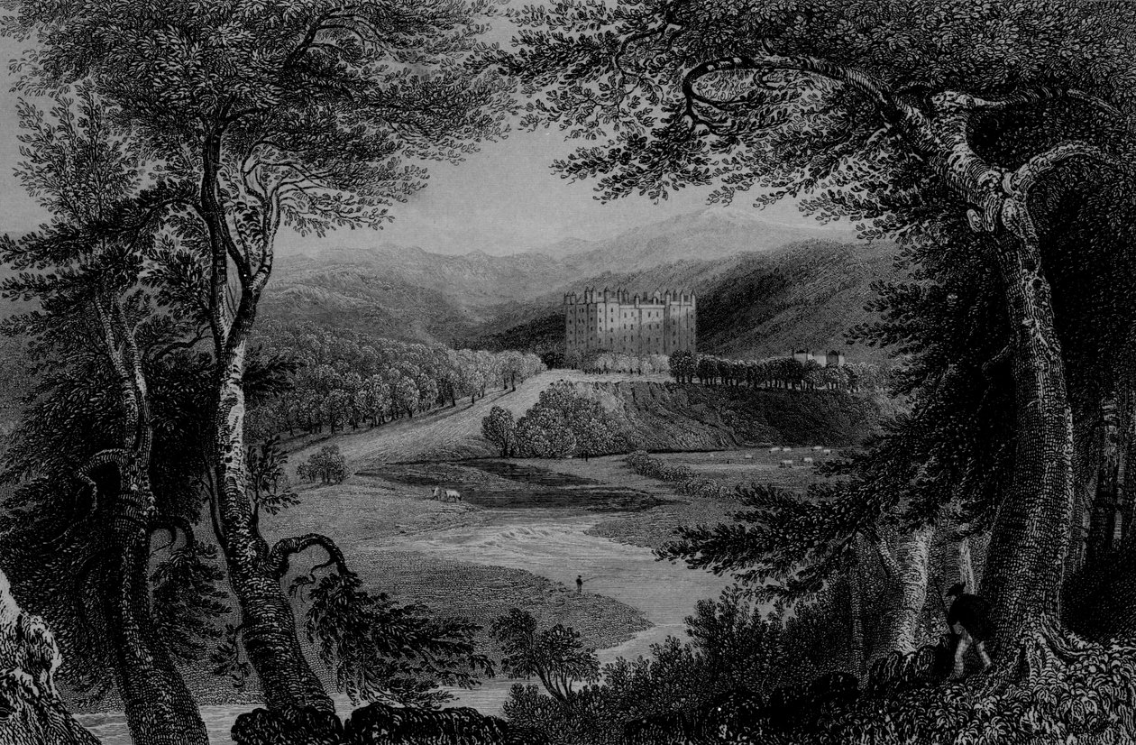 Utsikt over Drumlanrig Castle, Dumfriesshire av William Henry Bartlett