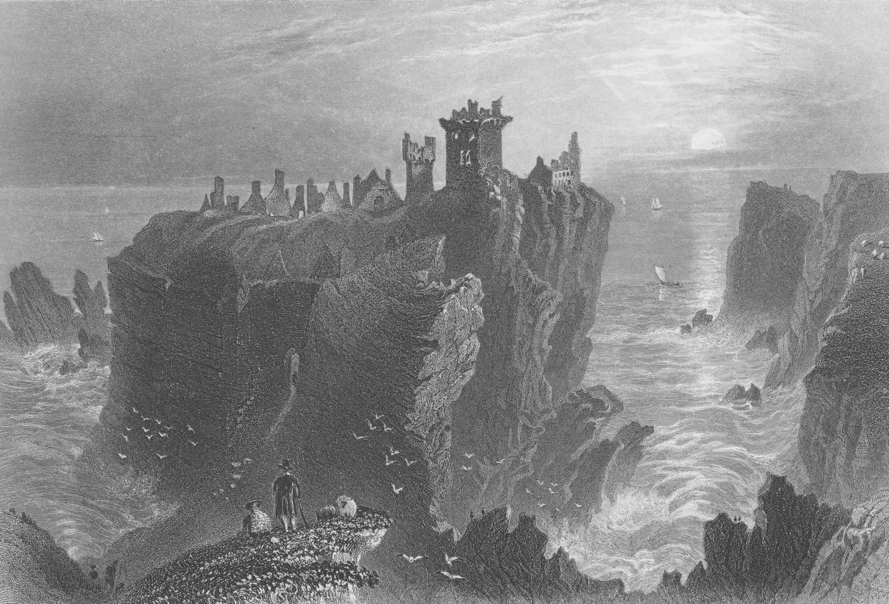 Utsikt over Dunnottar Castle, nær Stonehaven av William Henry Bartlett