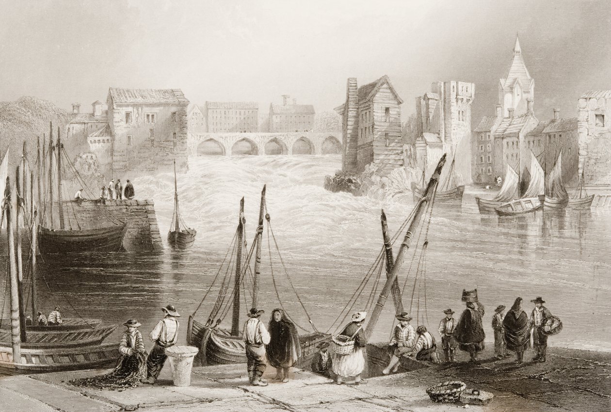 Utsikt over Galway fra Claddagh, County Galway, Irland, fra "Scenery and Antiquities of Ireland" av George Virtue, 1860-tallet av William Henry Bartlett