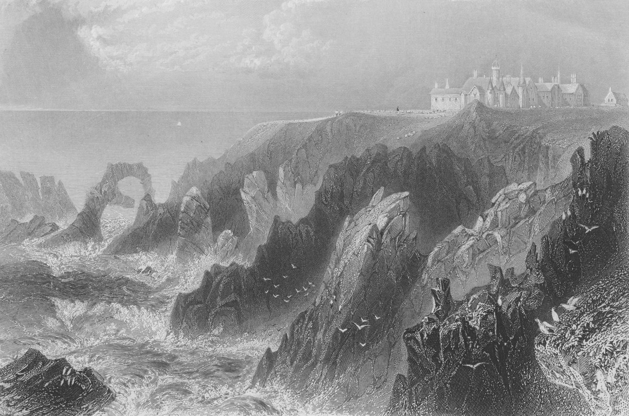 Utsikt over Slains Castle, nær Peterhead av William Henry Bartlett