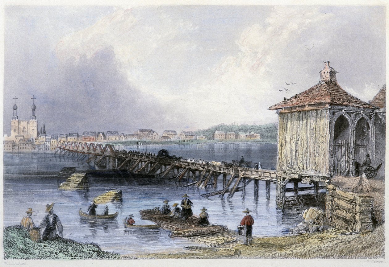 Utsikt over en bro over Richelieu-elven ved St John's - i "" Canadian Scenary illustrert"" av William Henri Barlett, red. George Virtue av William Henry Bartlett