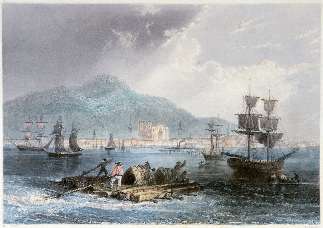 Utsikt over Montreal og båter - i "" Canadian Scenary illustrert"" av William Henri Barlett, red. George Virtue av William Henry Bartlett