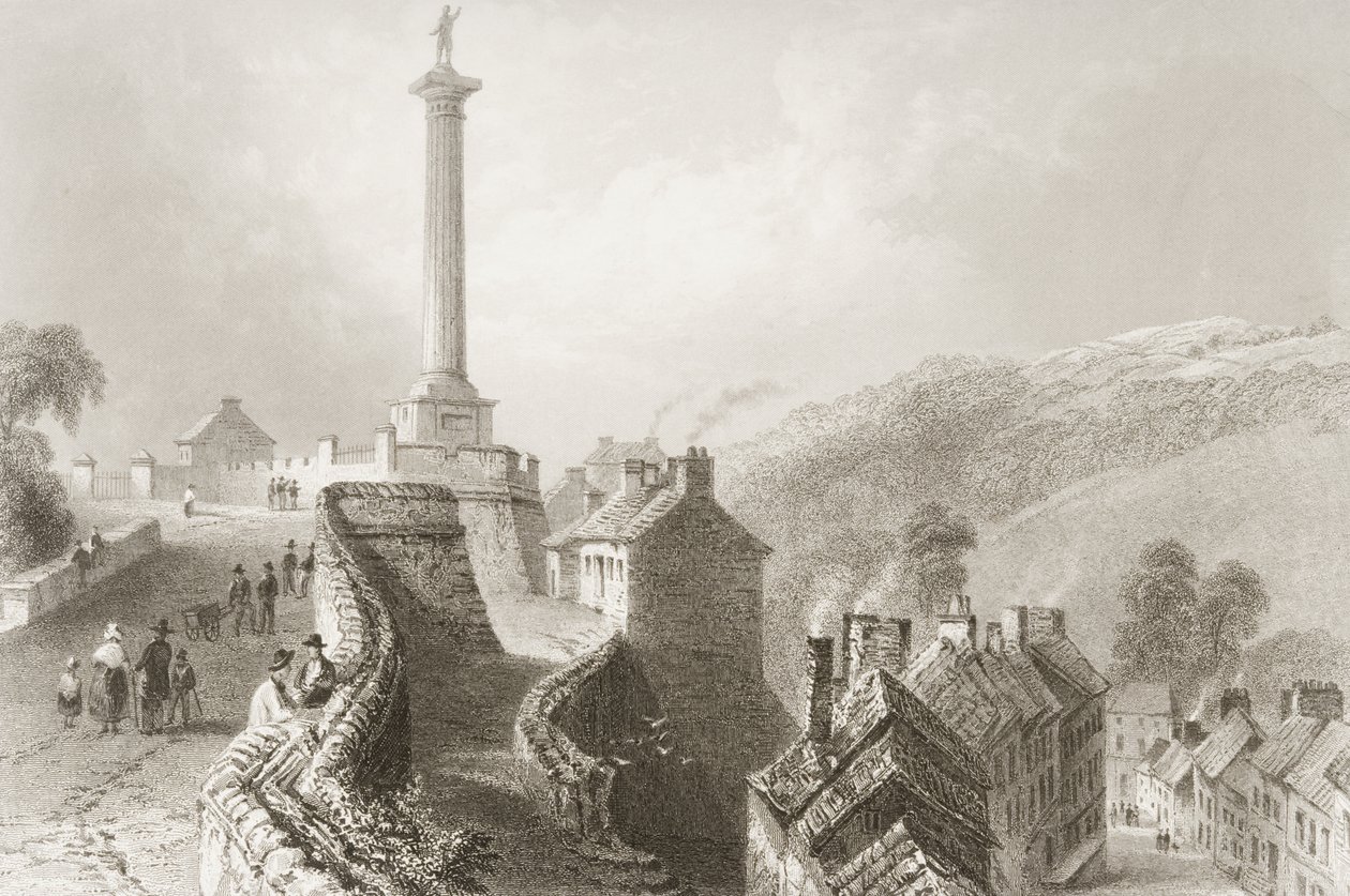 Walls and Walker's Pillar, Londonderry, fra "Scenery and Antiquities of Ireland" av George Virtue, 1860-tallet av William Henry Bartlett