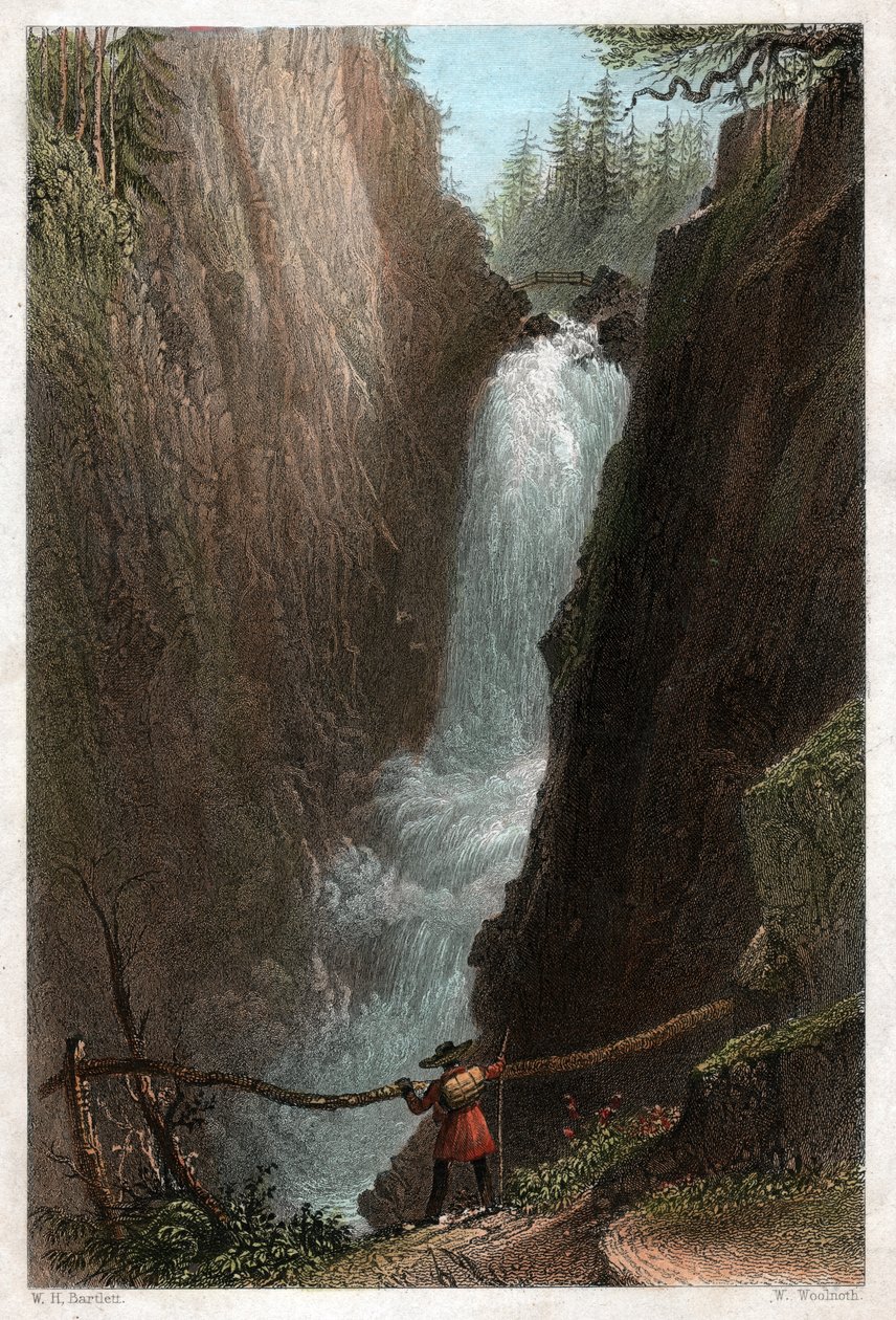 Fosser i Aar, i Aar Gotthard-massivet, De sveitsiske alper. rundt 1850 (gravering) av William Henry Bartlett