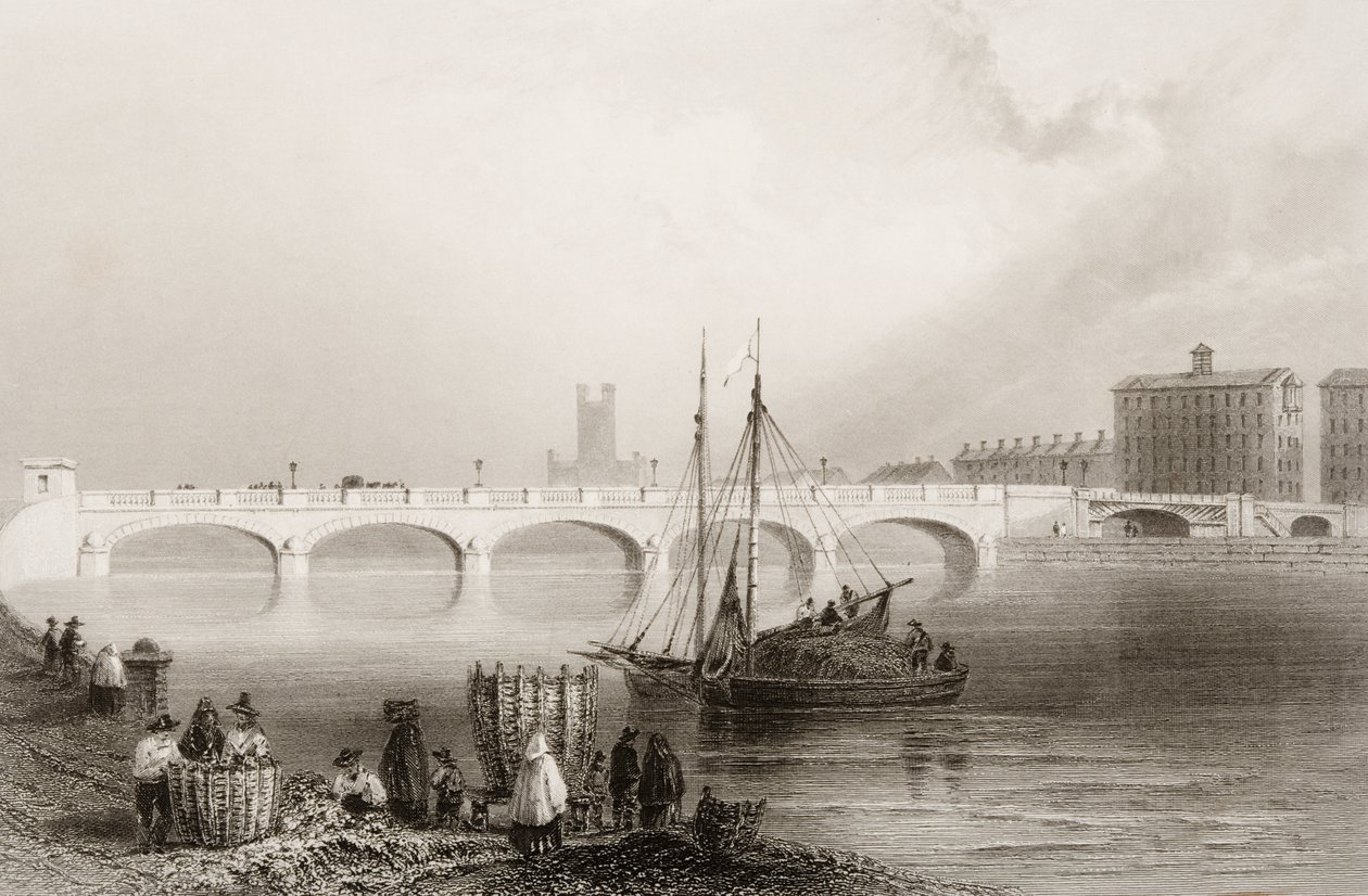 Wellesley Bridge, Limerick, Irland, fra "Scenery and Antiquities of Ireland" av George Virtue, 1860-tallet av William Henry Bartlett
