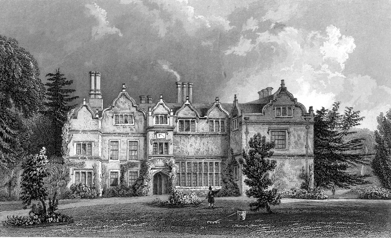 West Front of Spains Hall, Essex, gravert av John Rogers, 1832 av William Henry Bartlett