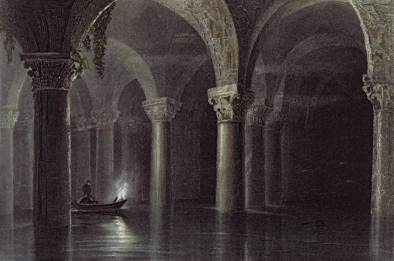 Yere Batan Serai (The Cisterns) Istanbul, gravert av J.T. Willmore, ca. 1850 (akvatint) av William Henry Bartlett