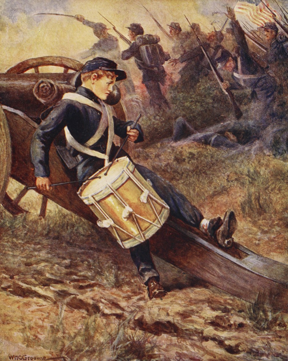 Han krøp bak en kanon og ble blekere og blekere, fra Ballads of Famous Fights, First Edition, 1920 av William Henry Charles Groome