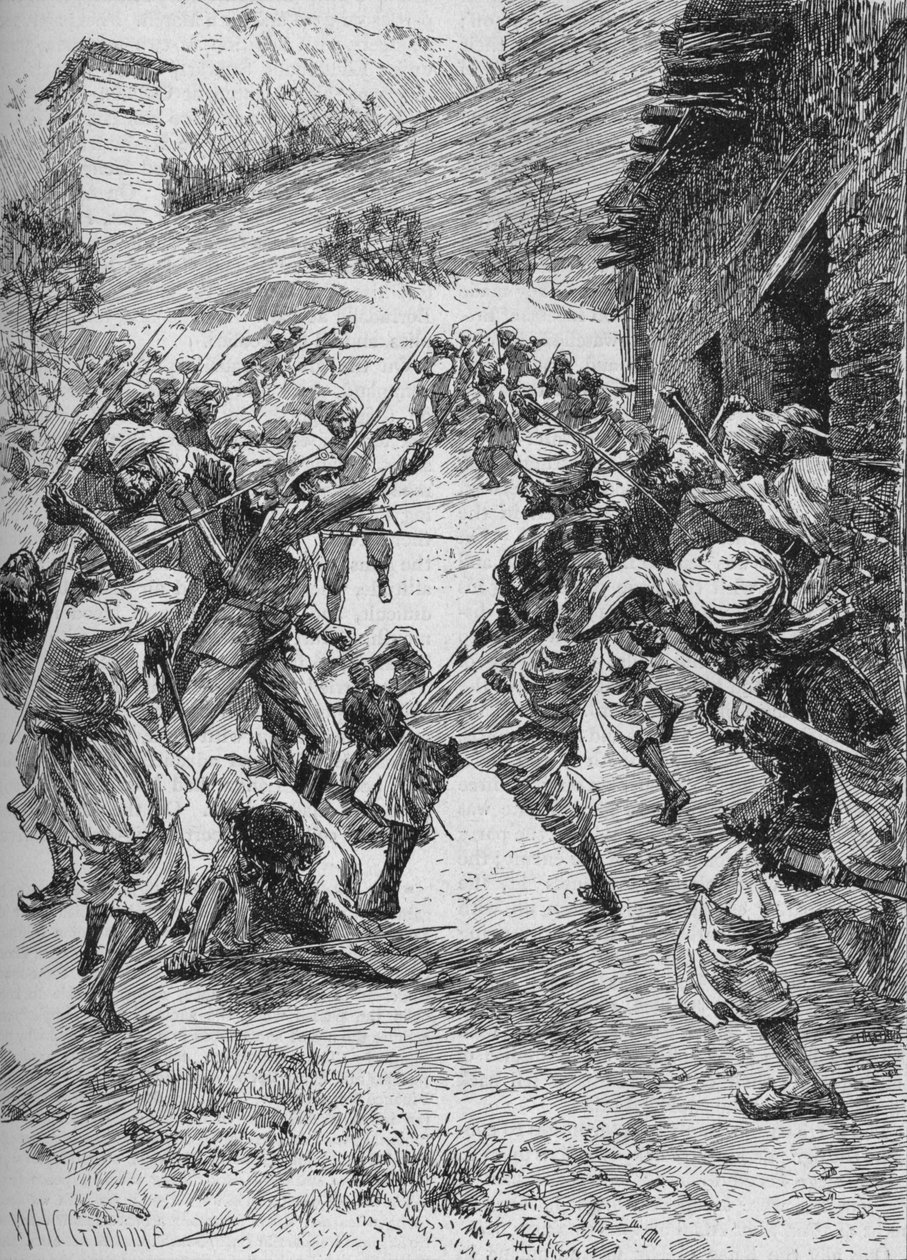 Løytnant Harley, i spissen for førti sikher og seksti kashmirier, stormet huset over munnen av William Henry Charles Groome