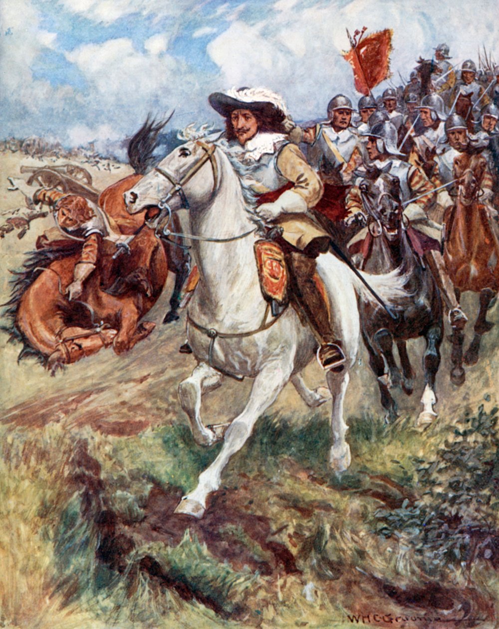 quot;Våre cuirassierer har brast i rekkene til Accurst, og har med et sjokk spredt skogen av gjedderquot; (fargelitografi) av William Henry Charles Groome