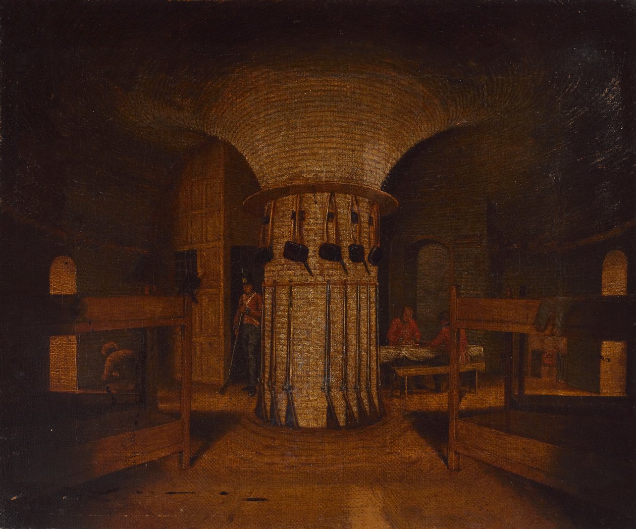 Interiøret i et brakkerom, muligens i et Martello-tårn, ca. 1812 (olje på lerret) av William Henry Ford