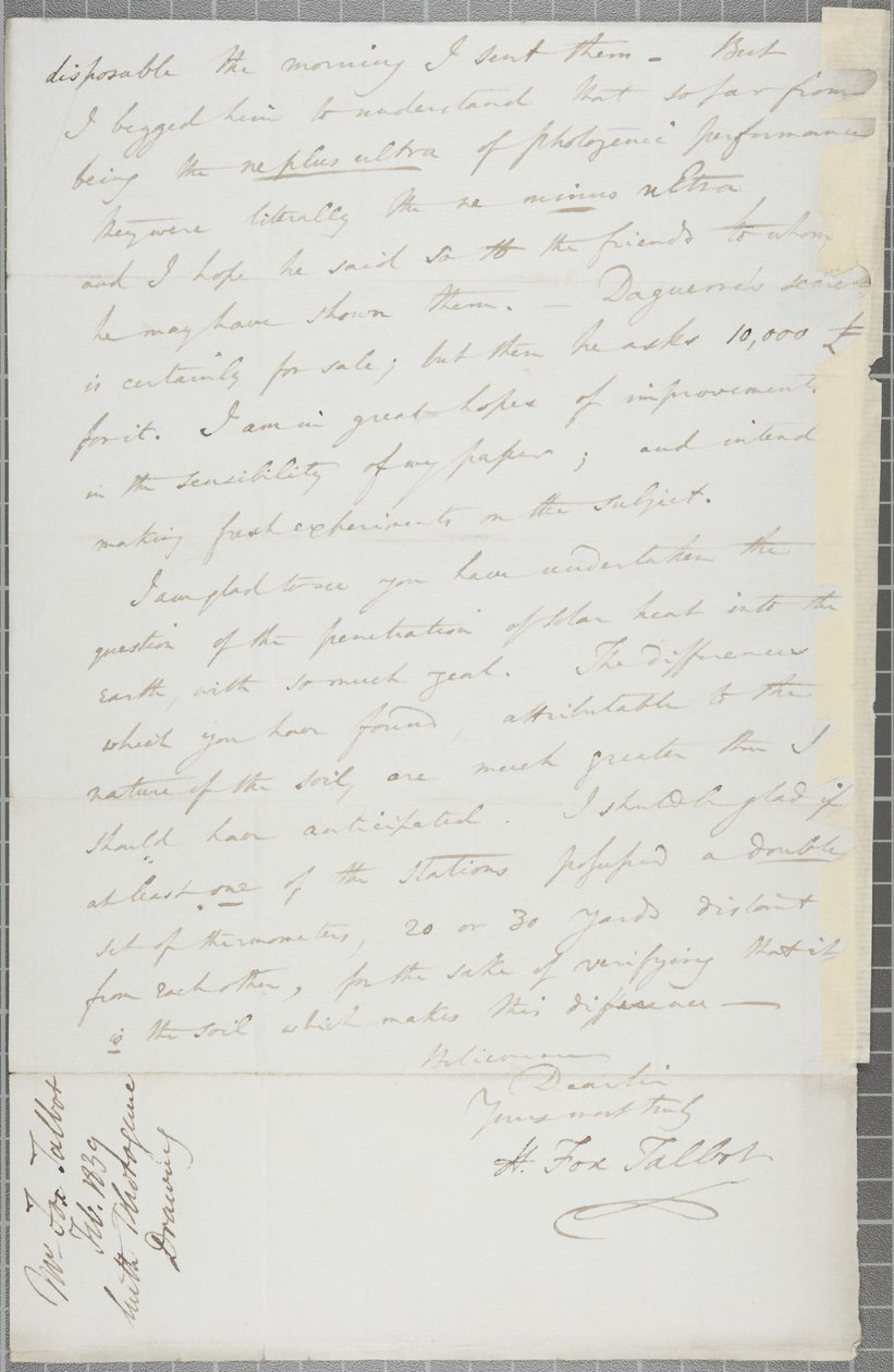 Signert brev fra William Henry Fox Talbot til James David Forbes, 1839 av William Henry Fox Talbot