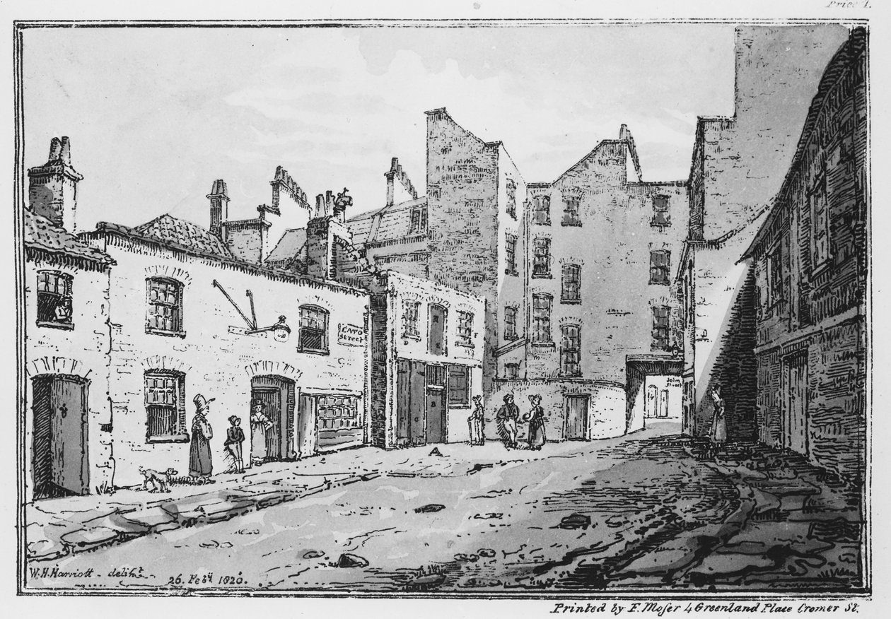 Utsikt over Cato Street, 1820 (litho) av William Henry Harriott