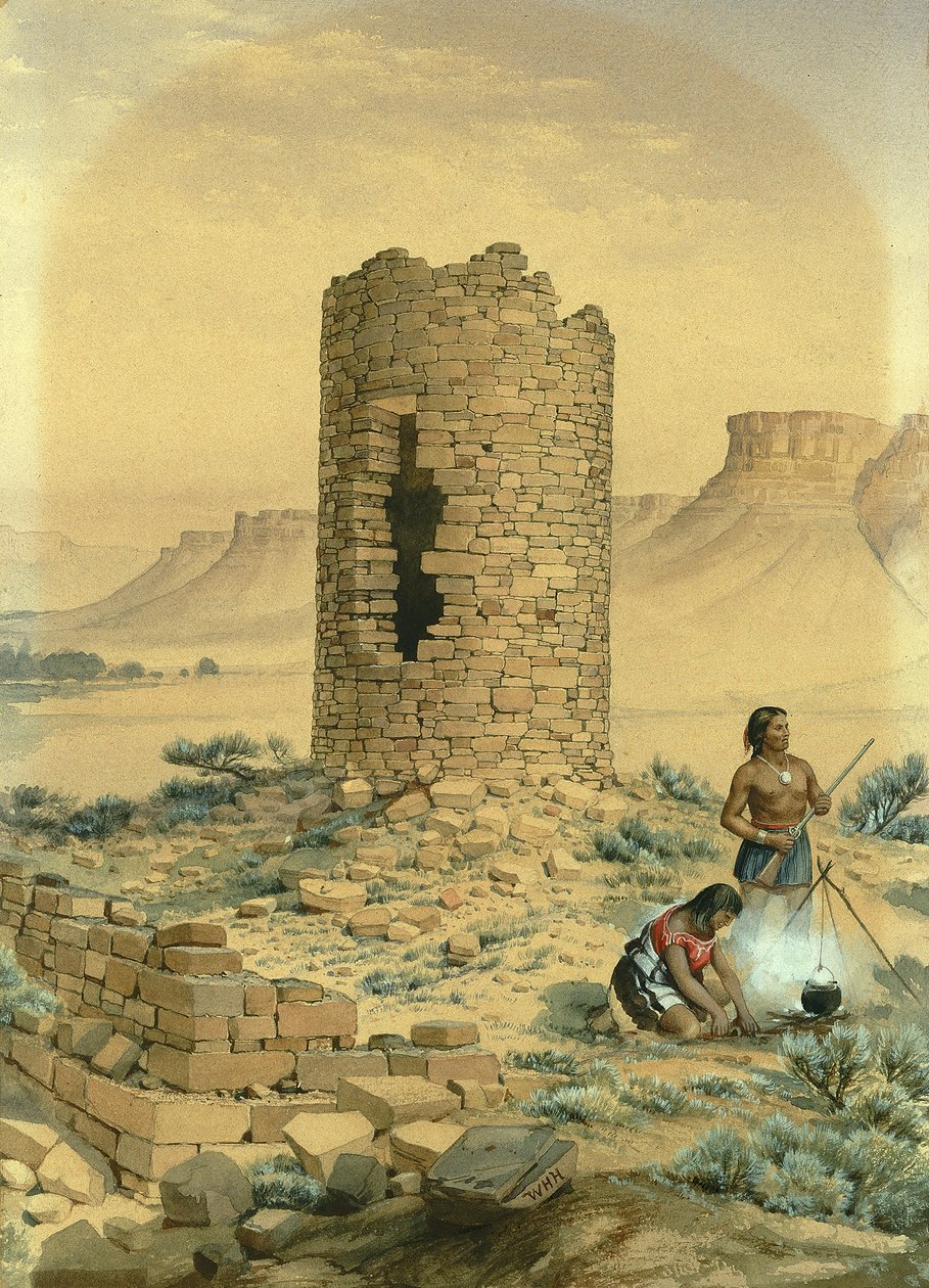 Det gamle runde tårnet i stein, 1875. av William Henry Holmes