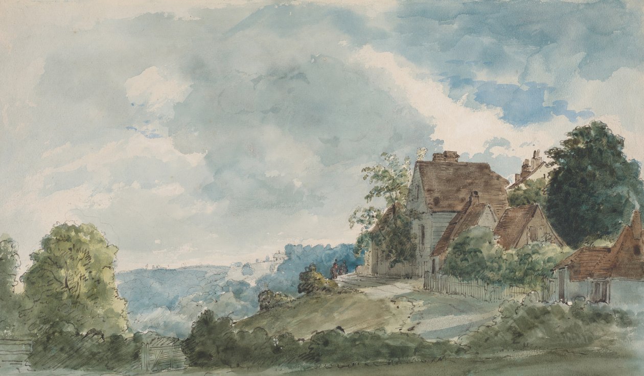 Hytter i et omfattende landskap, sent på 1820-tallet. av William Henry Hunt