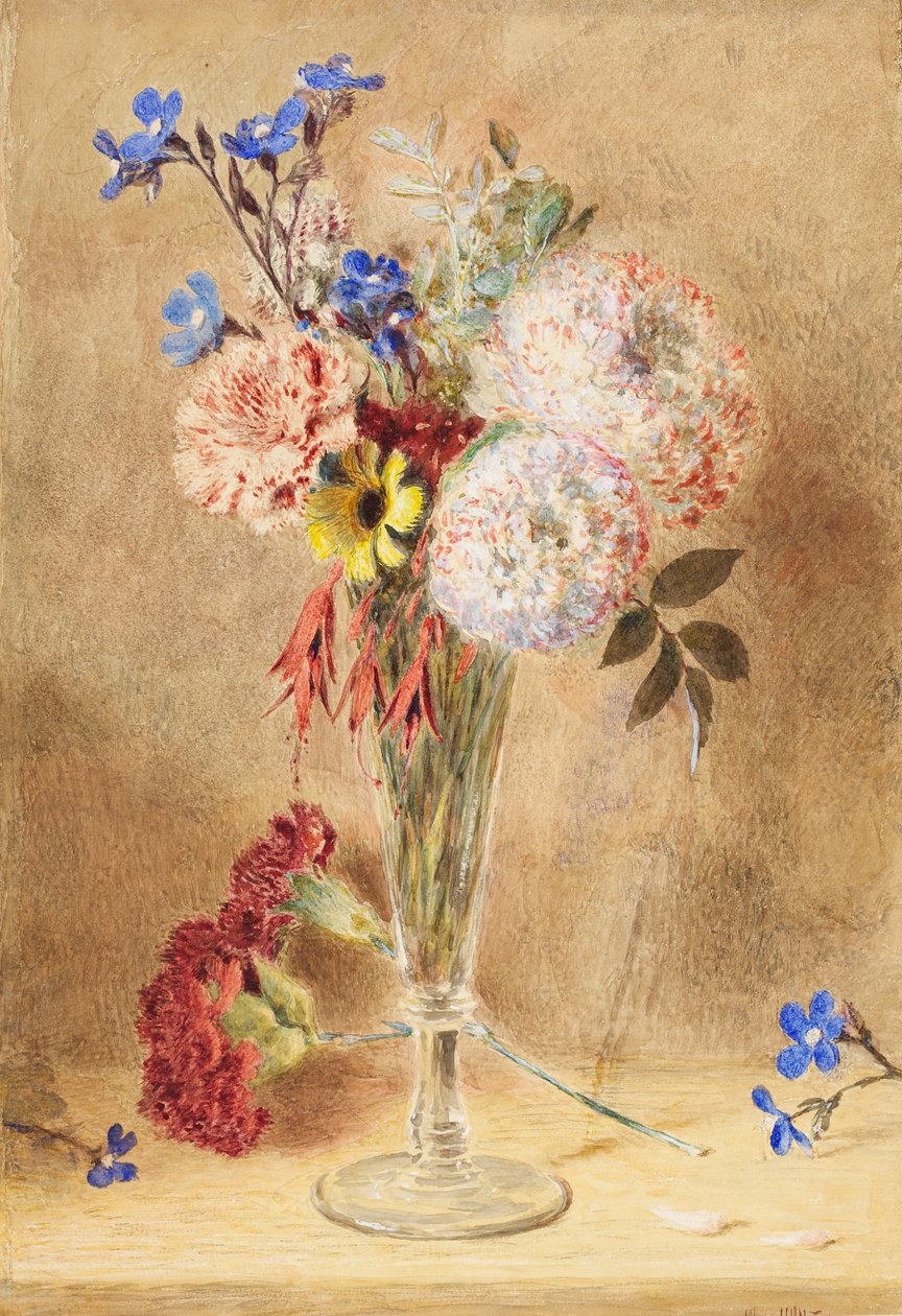 Blomster i en glassvase (wc på kort) av William Henry Hunt