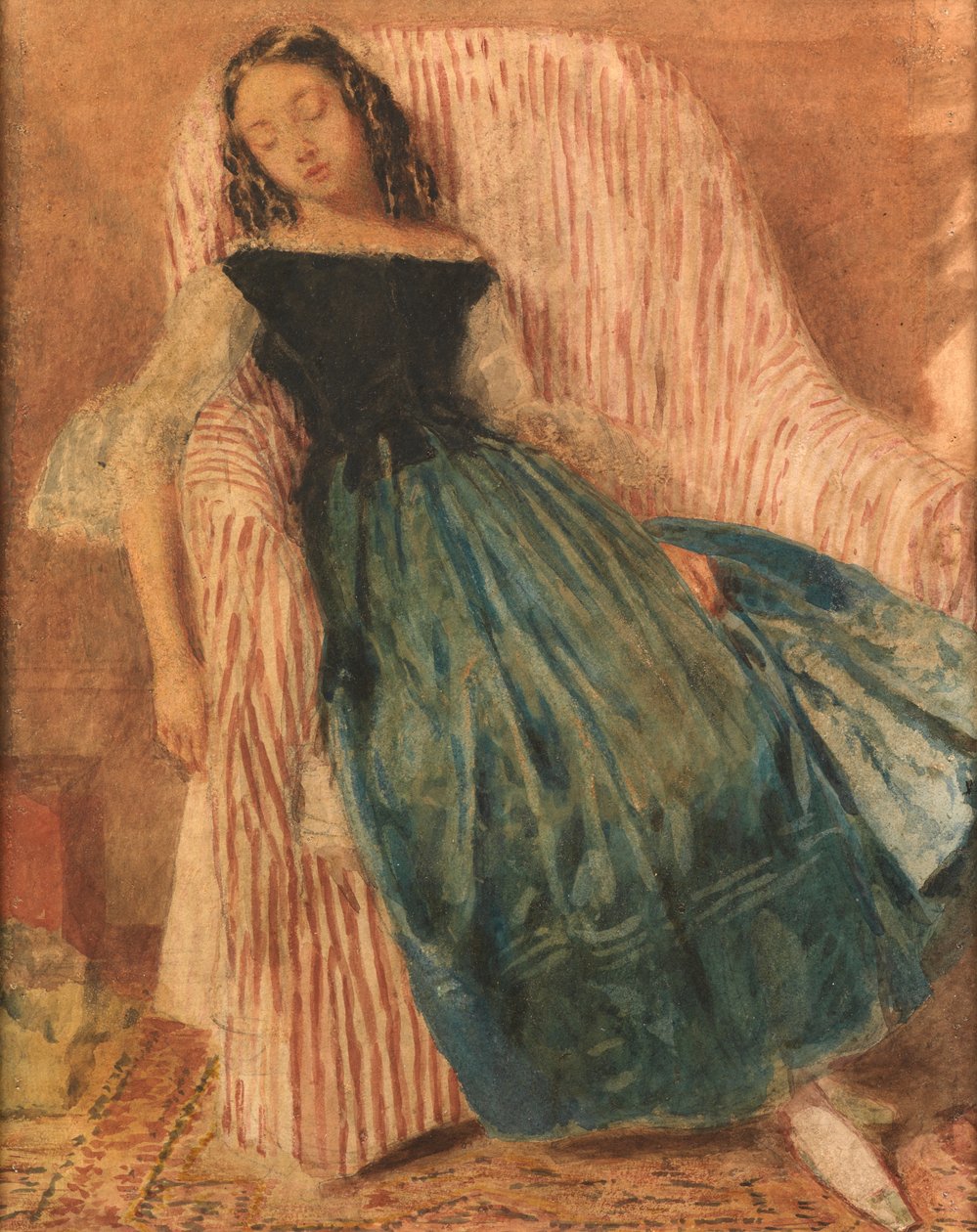 Jente sover i en stol (akvarell og kroppsfarge) av William Henry Hunt
