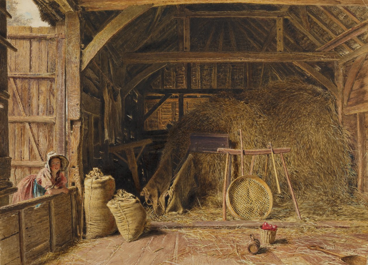 Interiør i en låve av William Henry Hunt