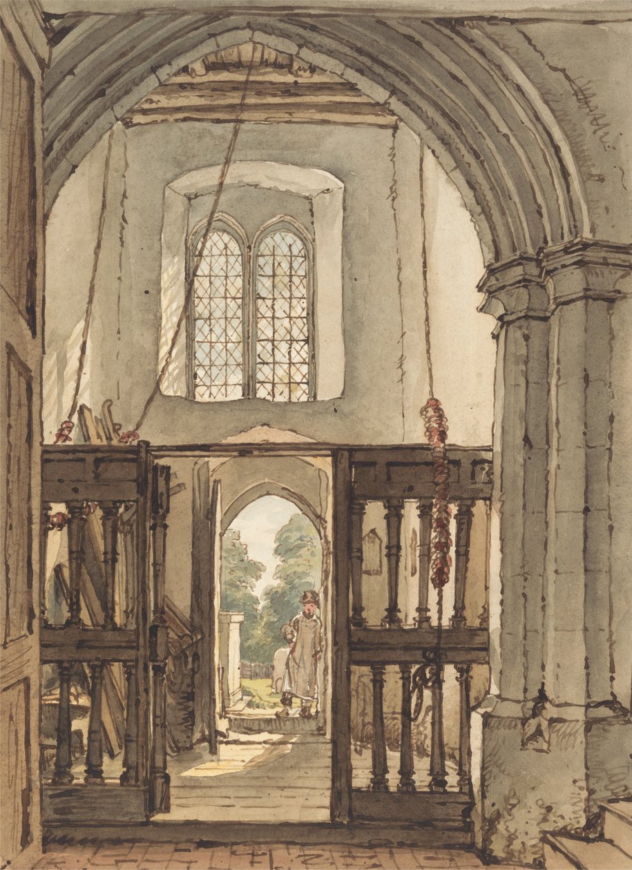 Interiør i klokketårnet i Bushey kirke av William Henry Hunt