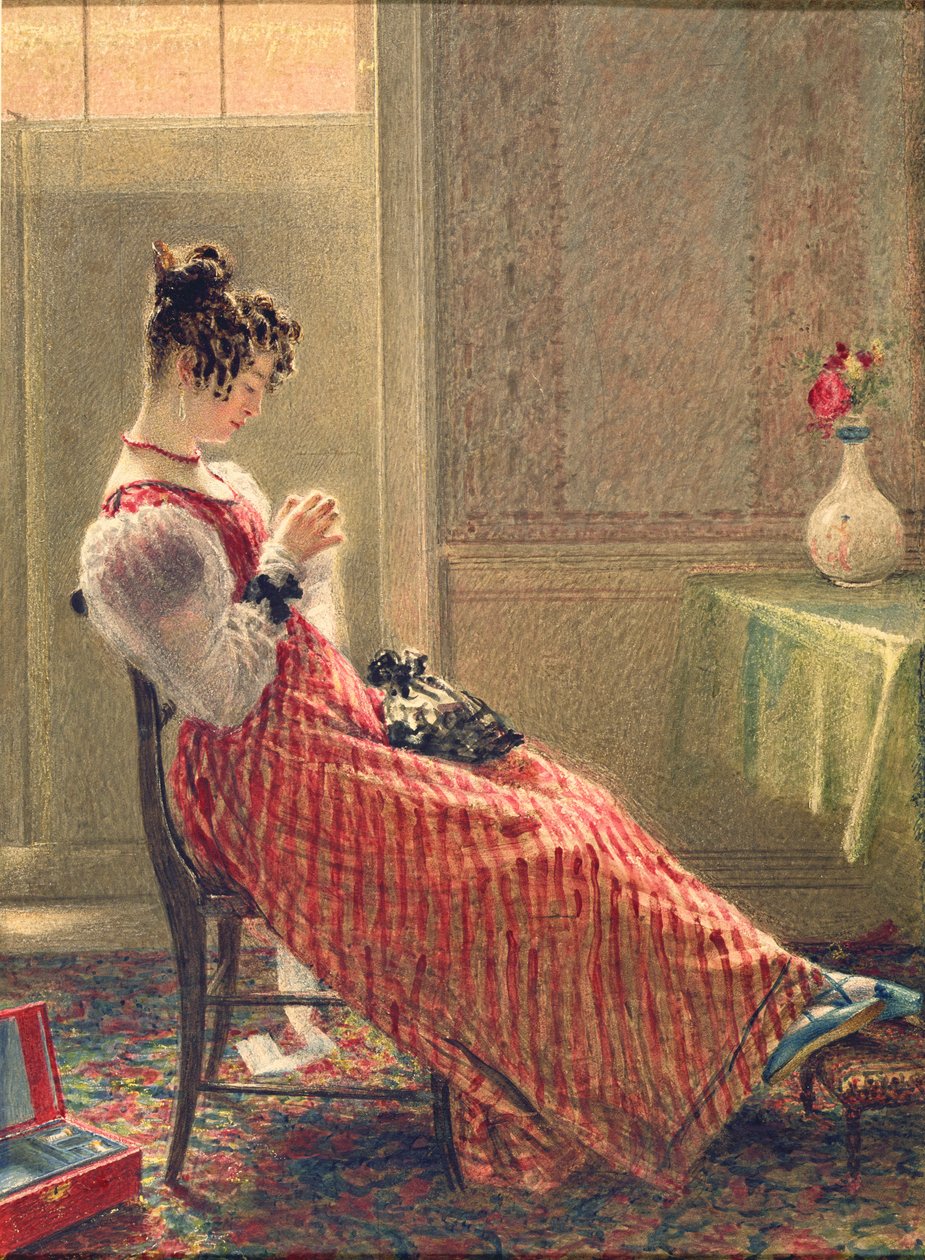 Lady Sewing, ca. 1830 (akvarell på papir) av William Henry Hunt